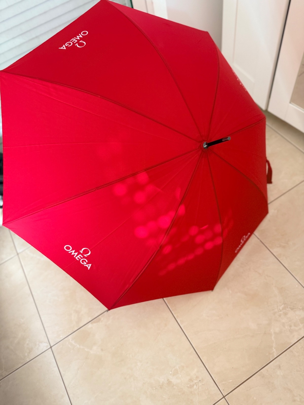 OMEGA Red Luxury Umbrella Official Timekeeper Collectible Branded Accessory Ω
