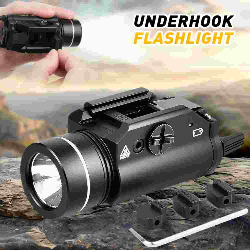 Black Tactical 1000 Lumens Pistol Light Rail Mounted Strobing Weapon Light