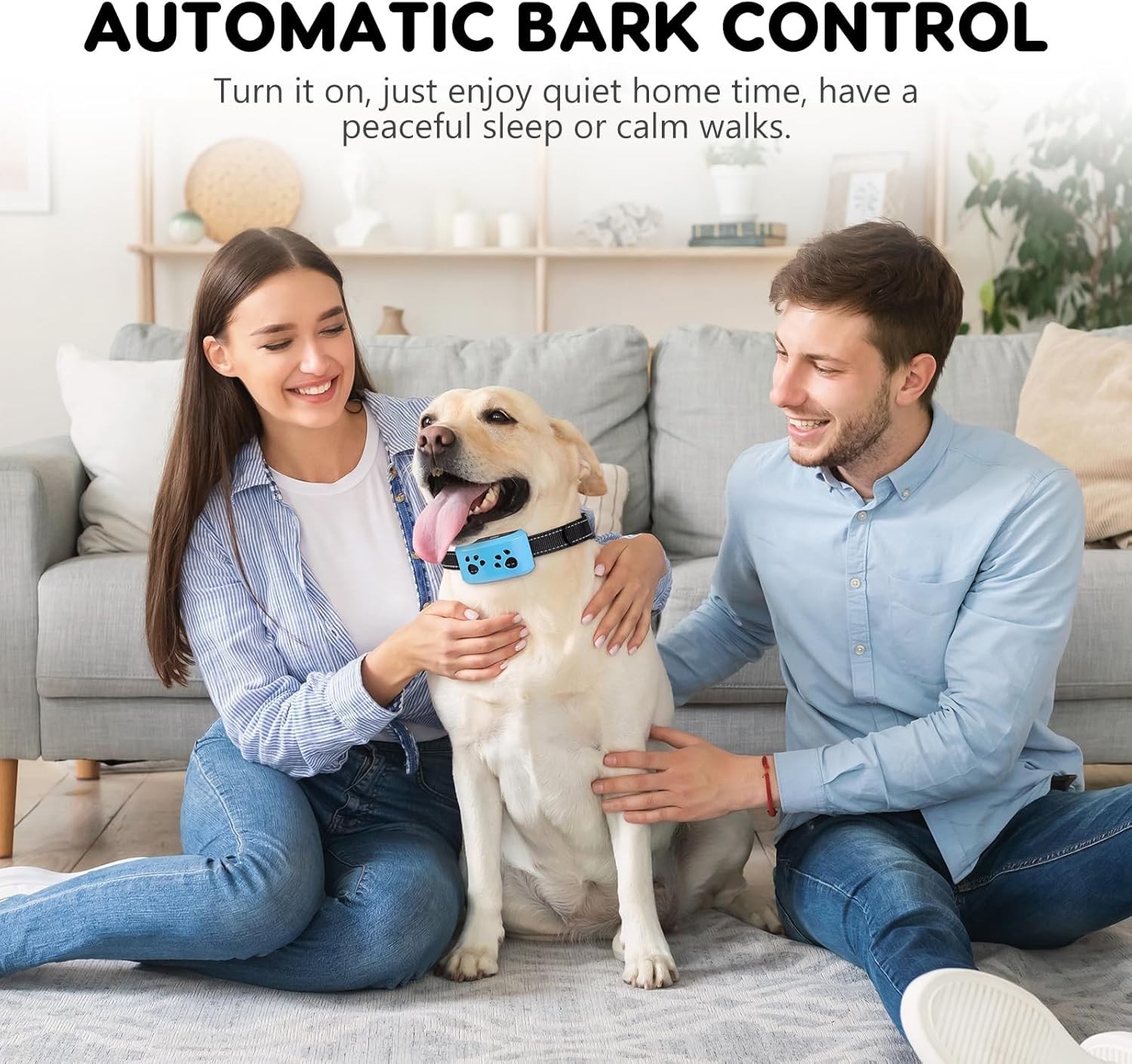 Smart Dog Bark Collar Waterproof, USB Rechargeable, 4 Training Modes Light Blue