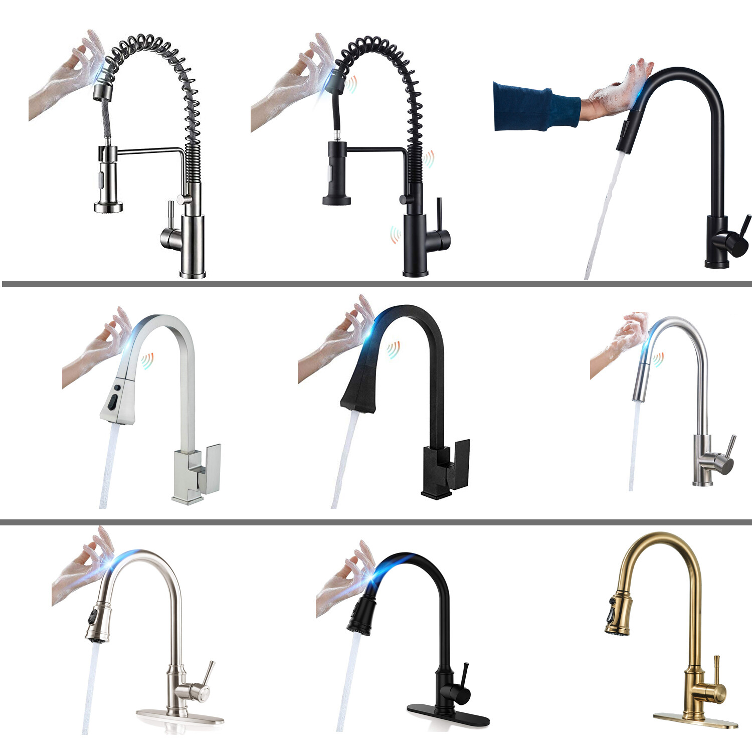 Sensor Touch Kitchen Sink Faucet Pull-Out Down Sprayer Mixer Tap Stainless Steel