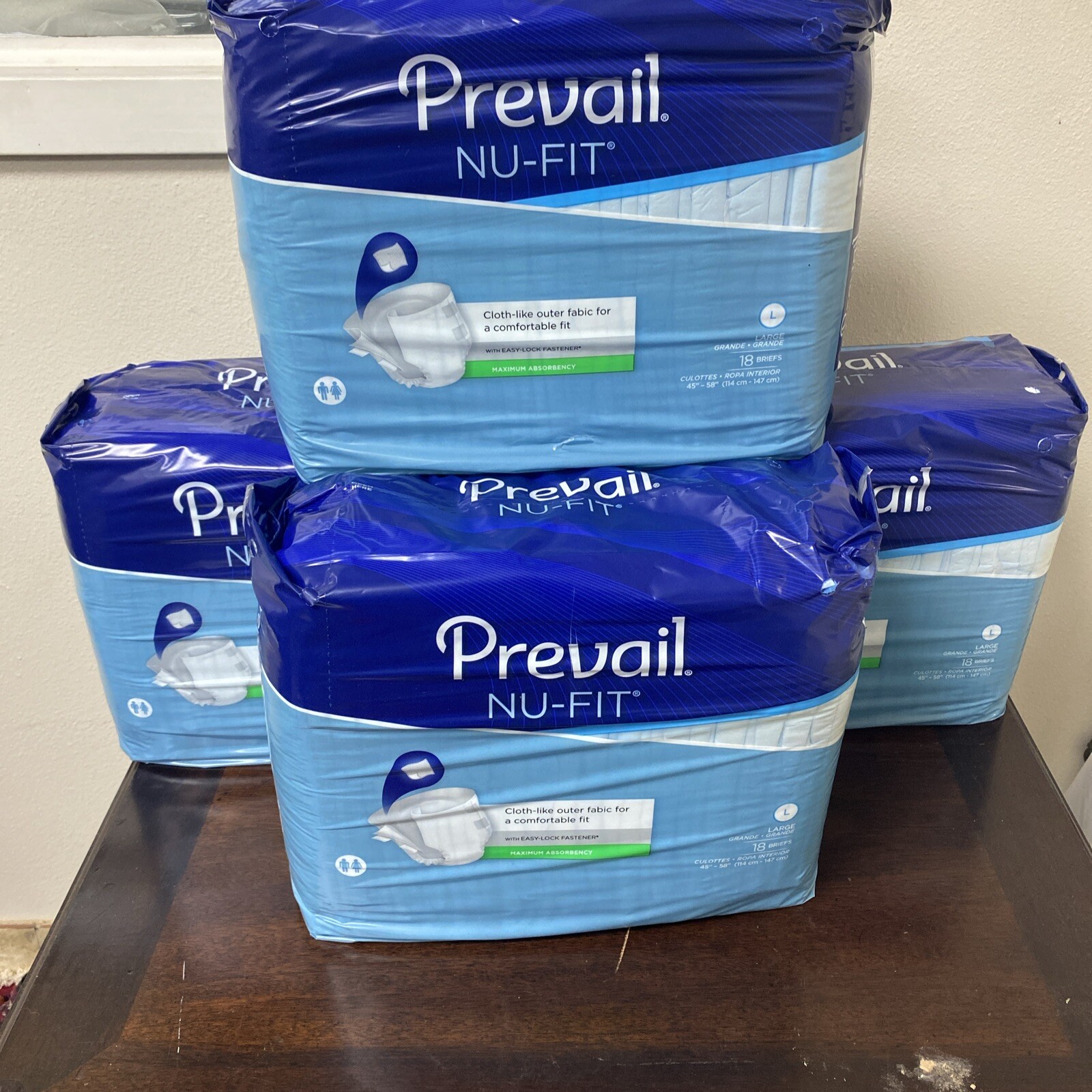 Box Of 4 Prevail Nu-Fit Daily Briefs Large 45"-58" 18 Count Maximum Absorbency