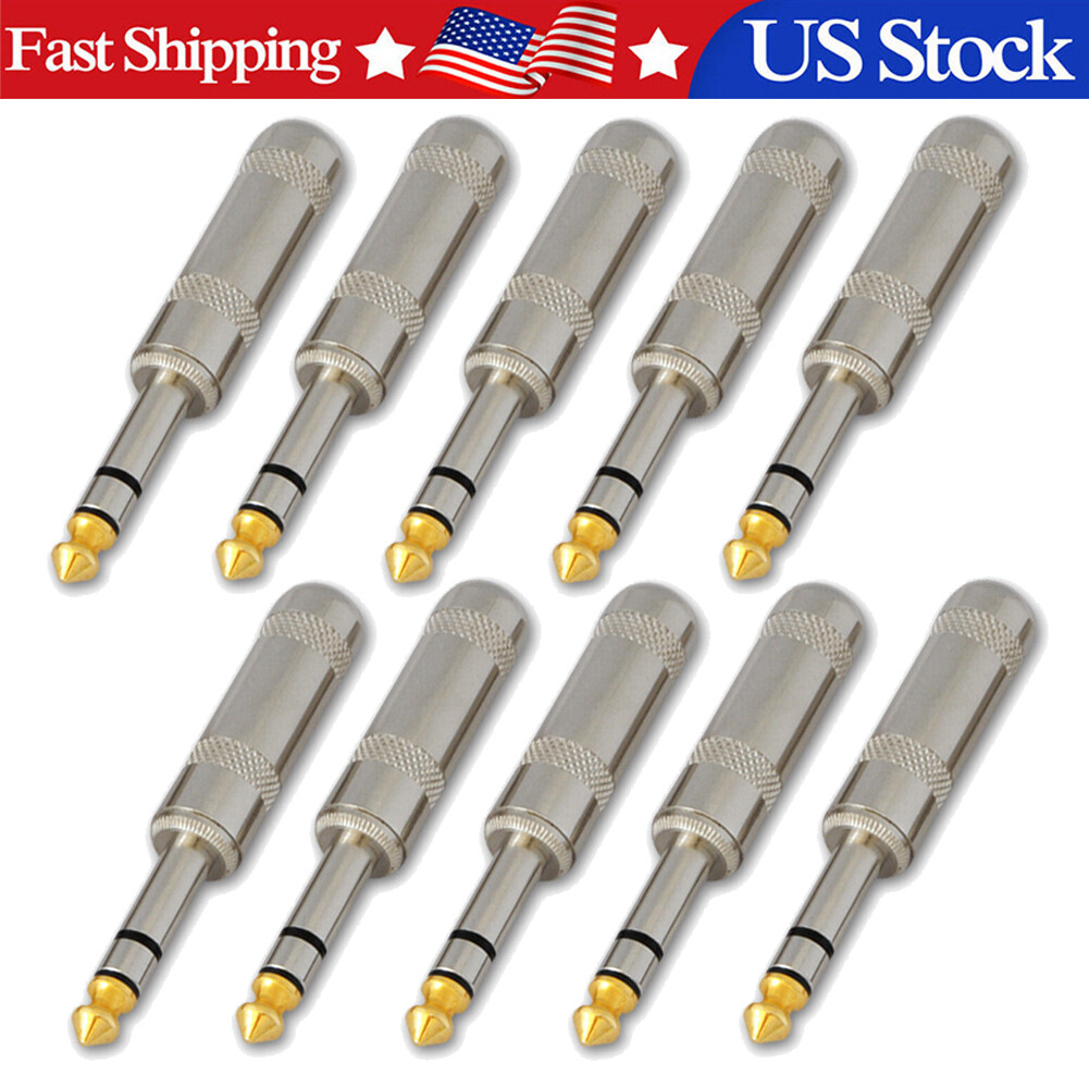 10PCS 1/4 Stereo TRS Heavy Duty Male Audio Speaker Guitar Cable Connector Plug