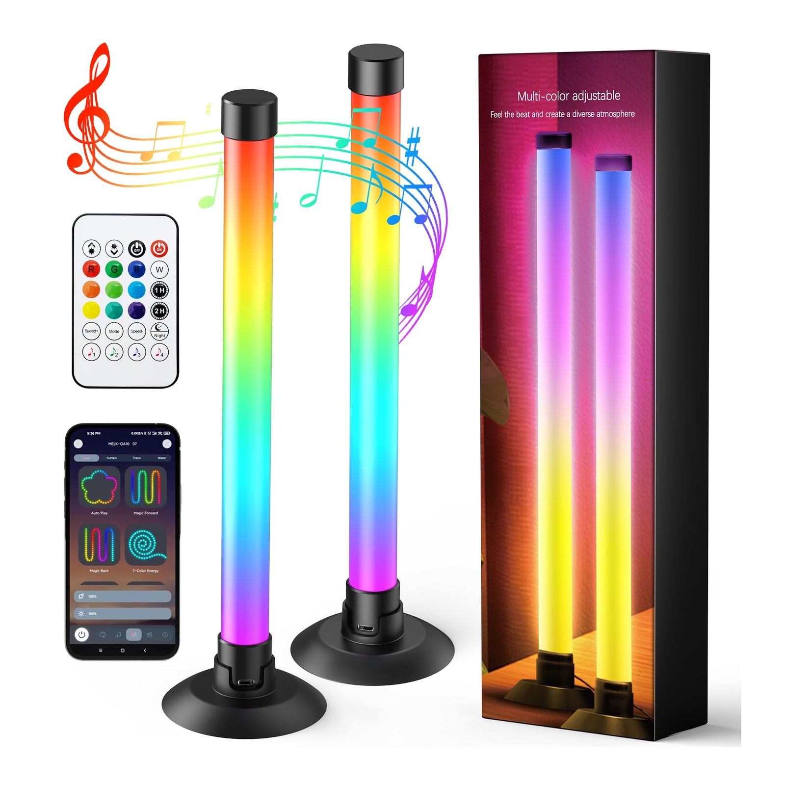 Ledagic Led Light Bar with Music Sync, Color 12 inches, White + ‎Black