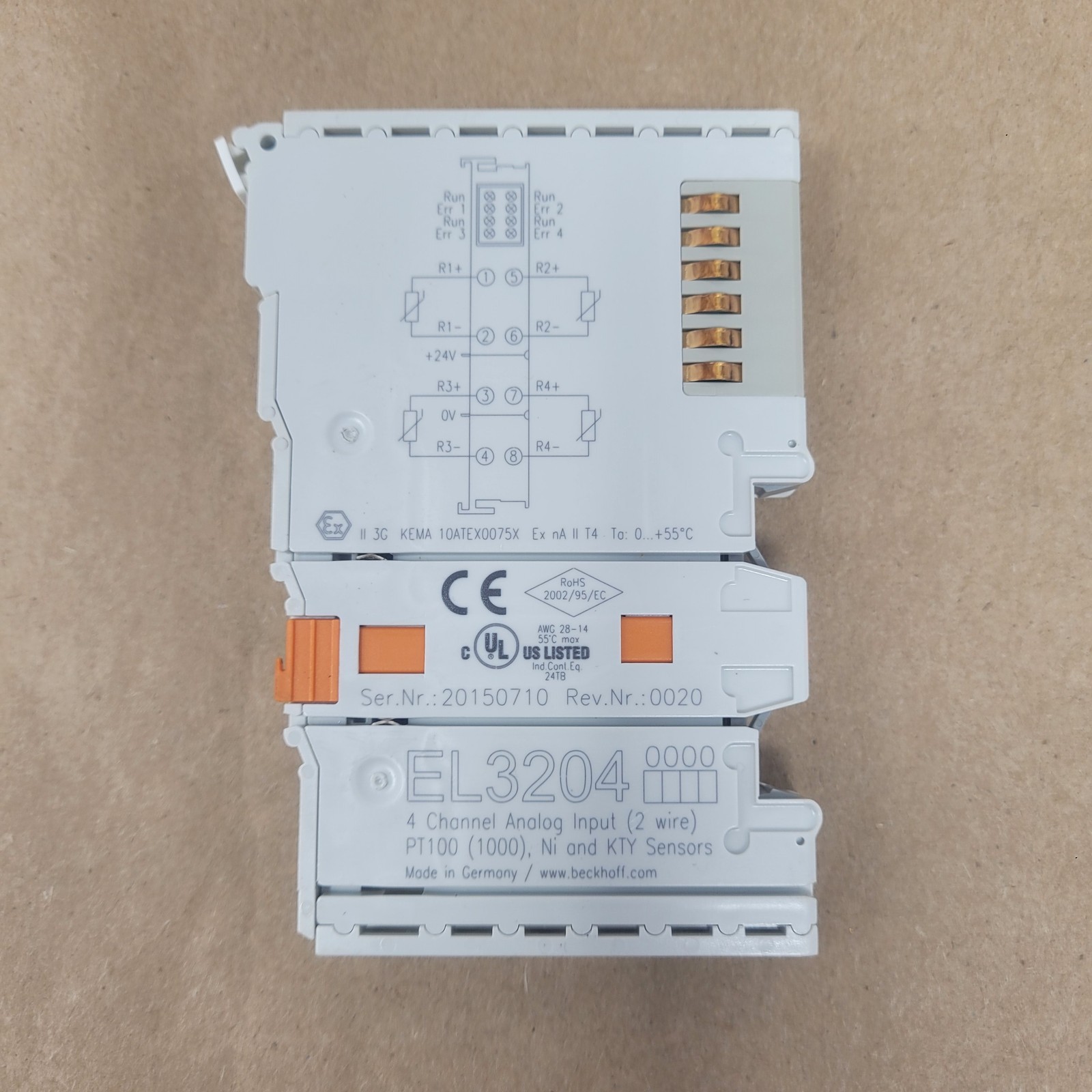 BeckHoff EL3204 EtherCAT Terminal, 4 Channel Analog Input - USED