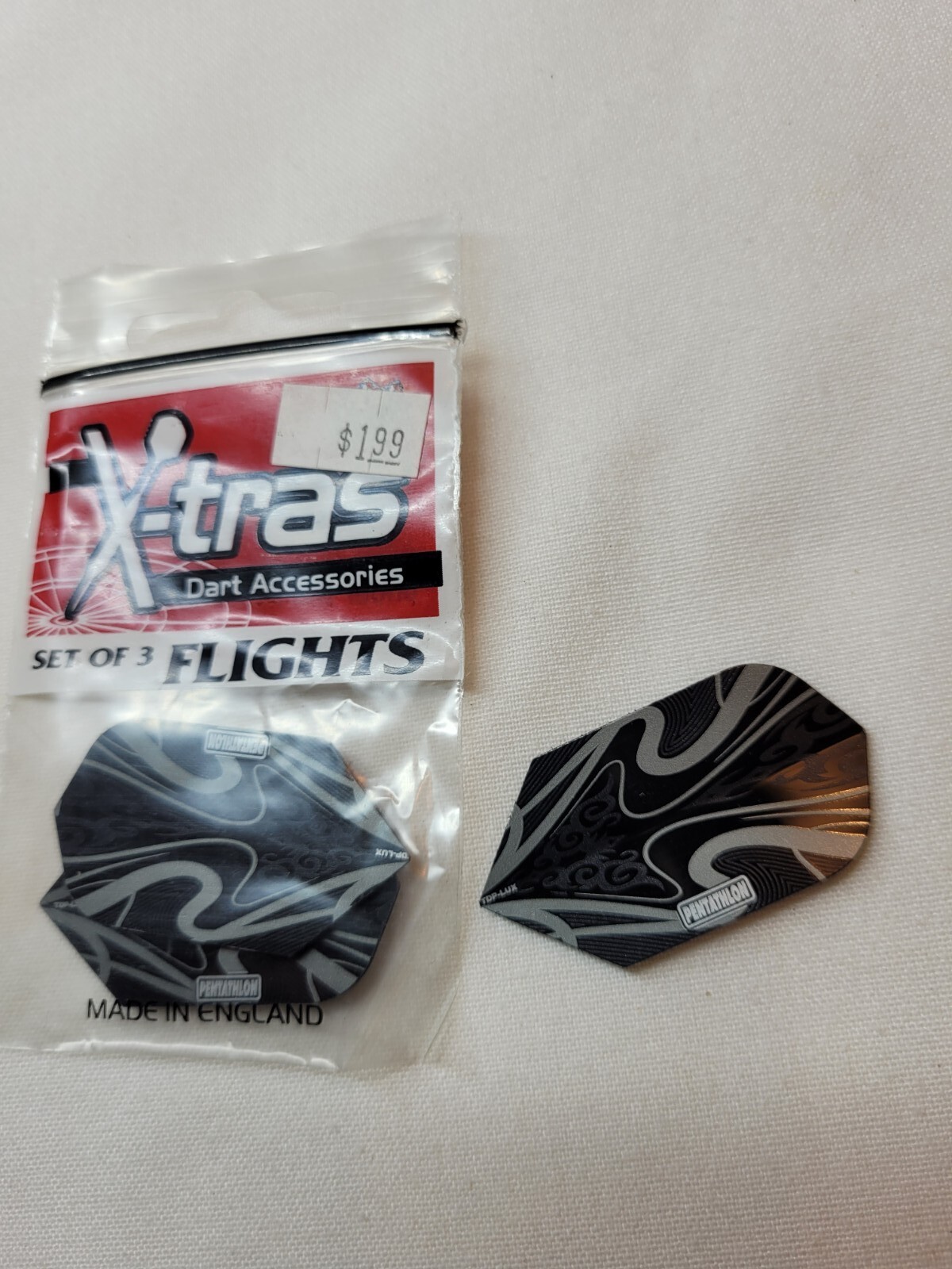 Dart World Pentathlon Gray / Black SLIM Dart Flights 1 set of 3 NEW OLD STOCK