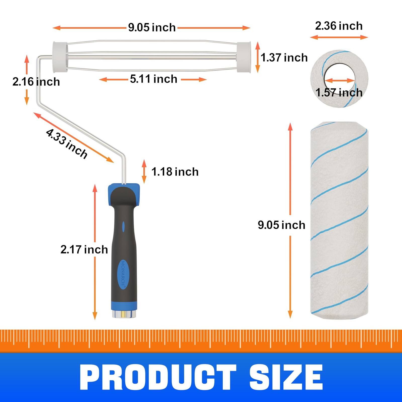 Paint Roller, 5ft Adjustable Handle Painting Rollers for Wall, 9 5 FT, Blue