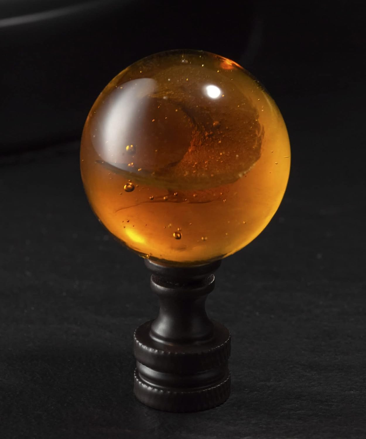 1 Pack Tawny Crystal Lamp Finial Cap - Handmade, Ball Shaped Patterned Glass