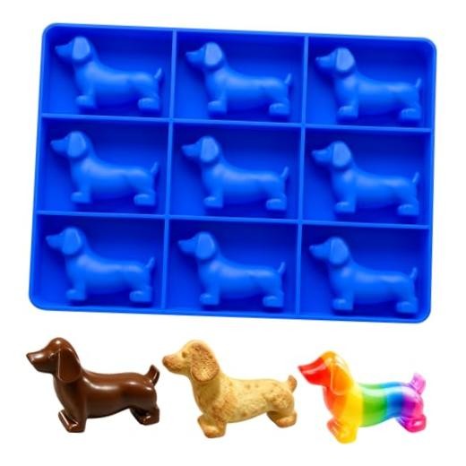 3D Dachshund Dog Silicone Ice Cube Tray, 9 Cavity Cute Dog Shape Ice 1 Blue