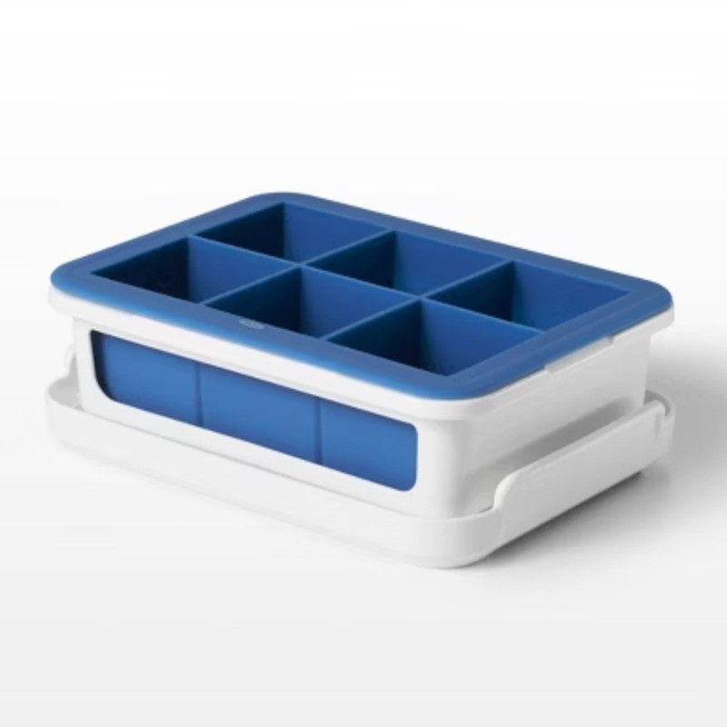 Covered Ice Cube Tray Large Cubes: Silicone&Plastic, 6 Cavities, Dishwasher-Safe