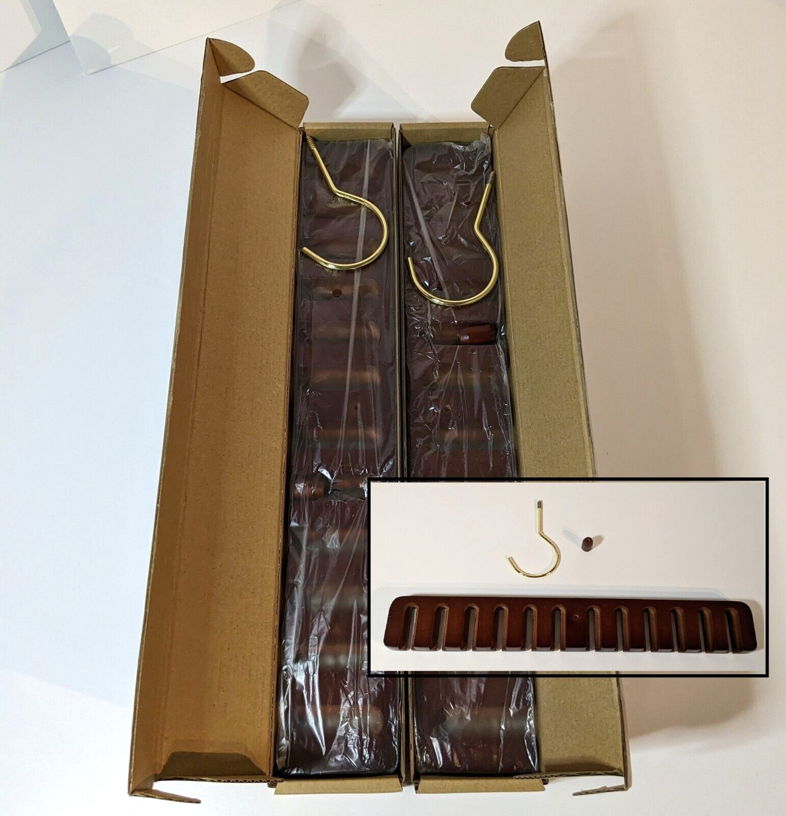 Belt Hanger for Closet, Wood Belt Rack, Set of 2, 12 Slot, Dark Wooden Hangers
