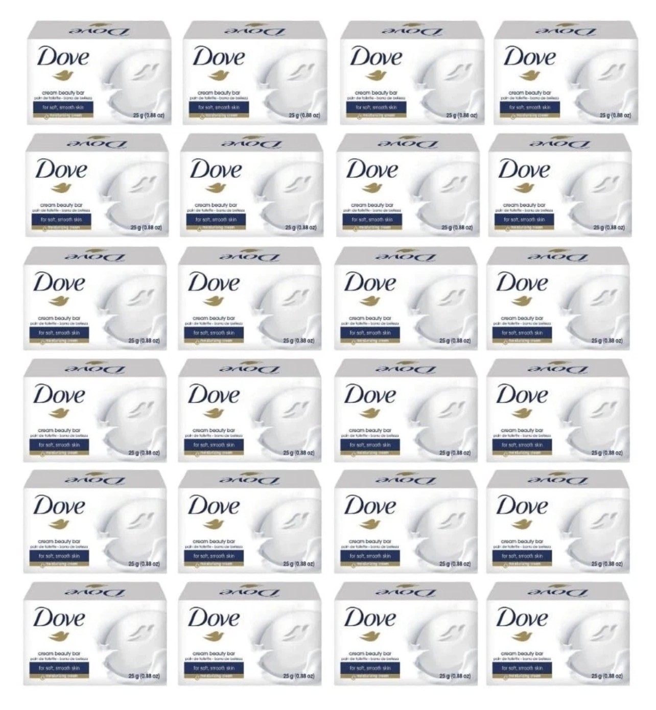 (24) Pack 25 grams Dove Cream Beauty Bar Travel Size Soap .88 oz