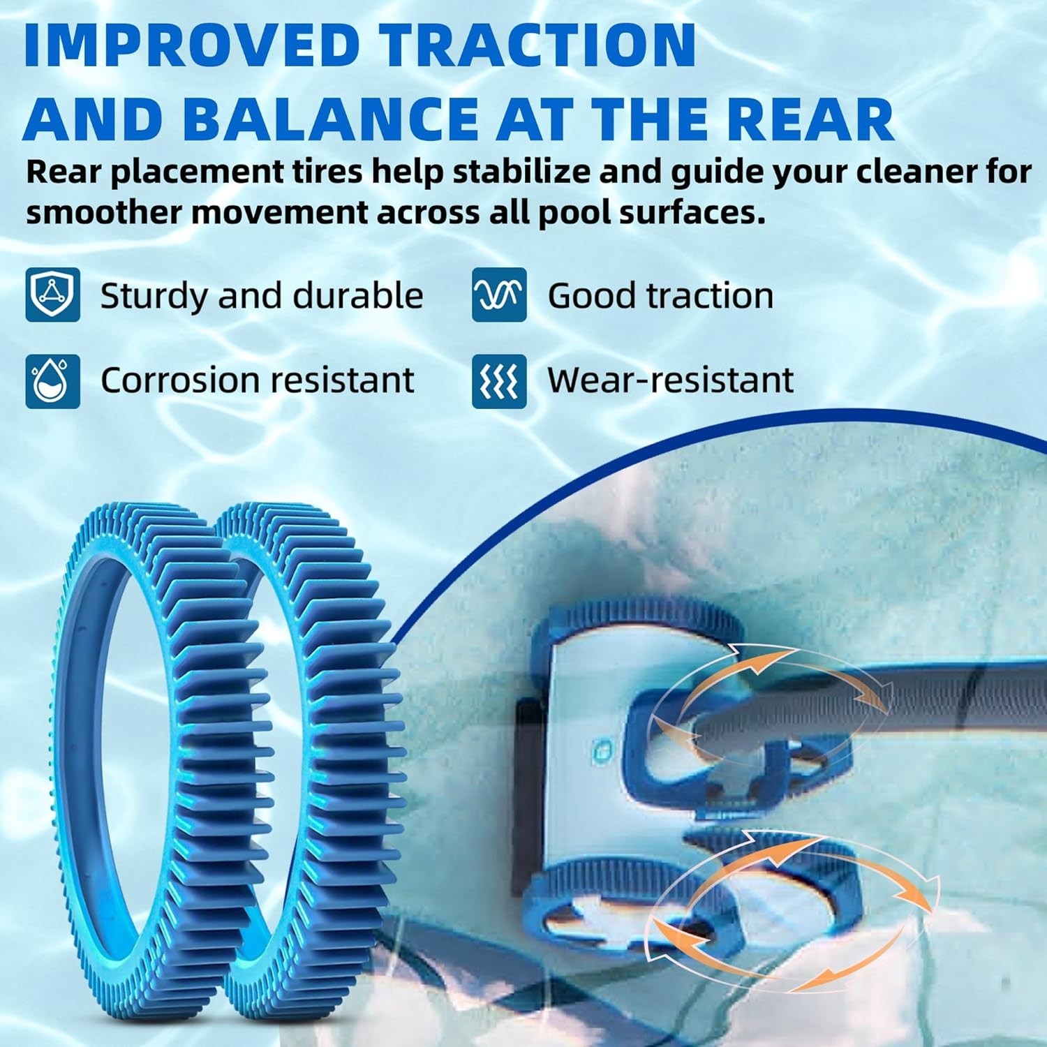 2-Pack Back Tires Replacement for Pool Cleaner – Compatible with Hayward Poolver