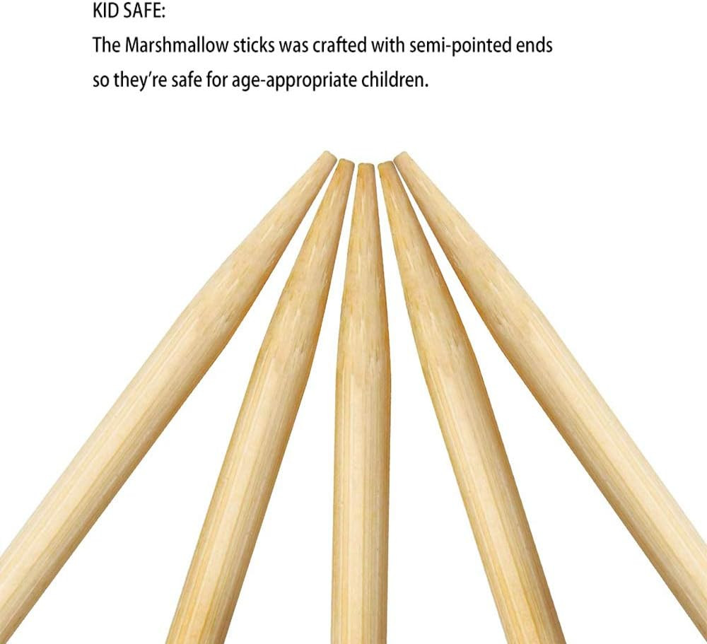 Bamboo Marshmallow Roasting Sticks with 30 Inch 5mm Thick Extra Long Heavy Duty