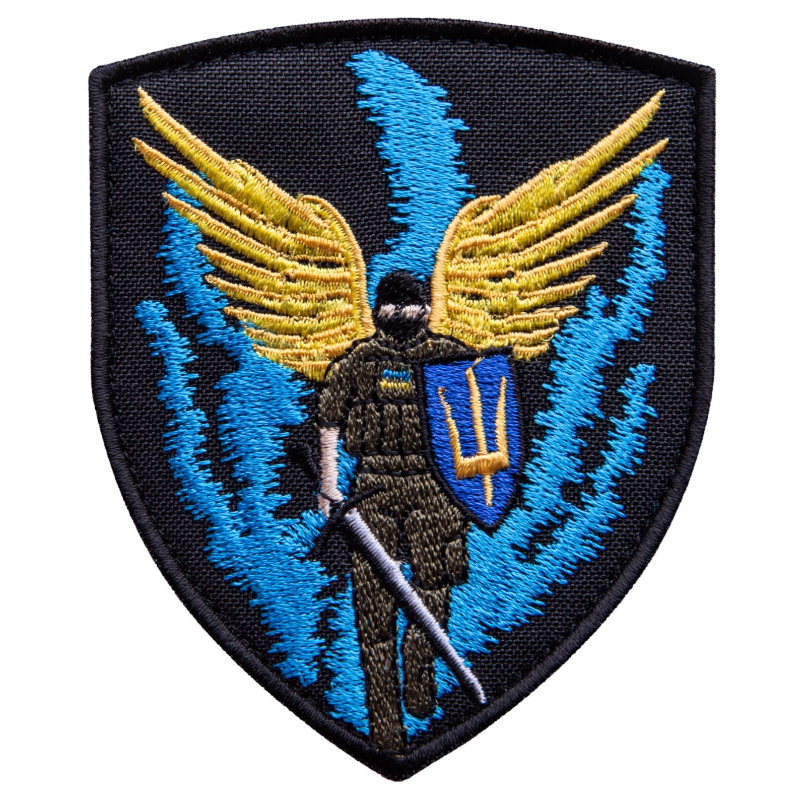 AFU Angel Patch Ukrainian Shield Shape 7.6x9.3 cm Hook Backing Made in Ukraine