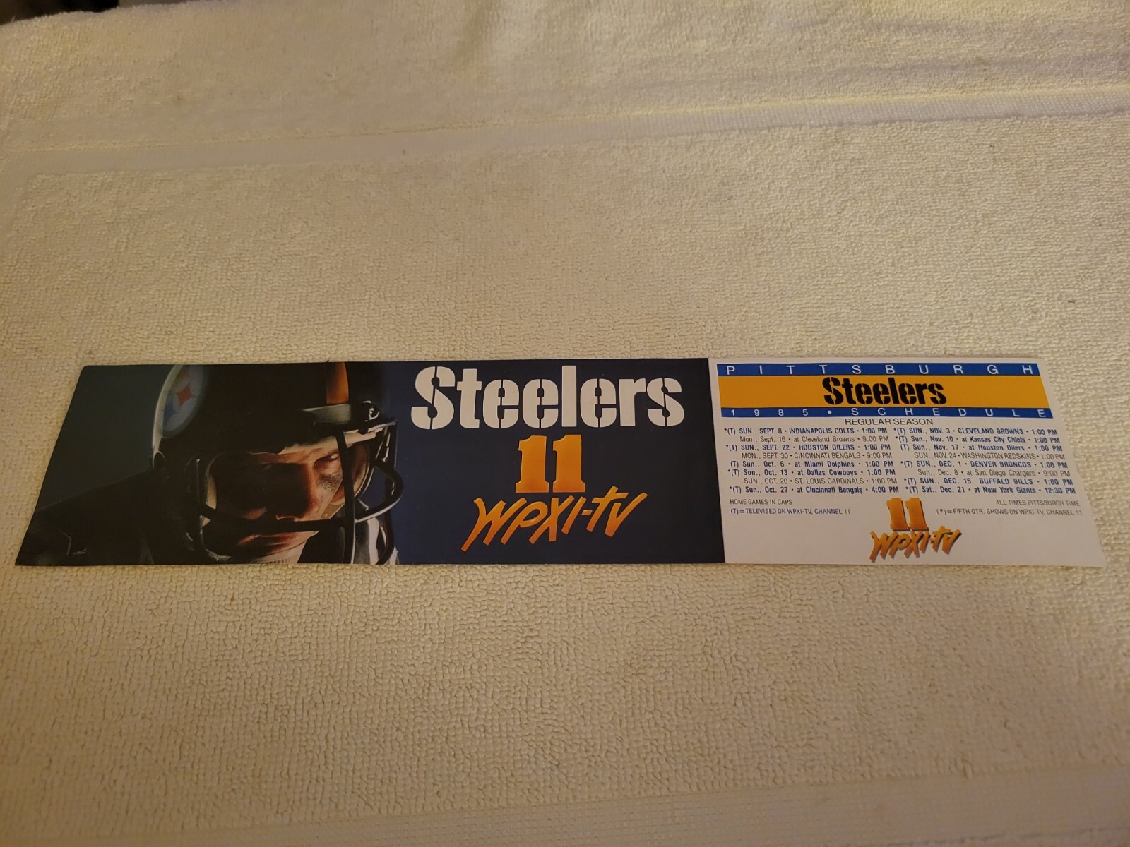 Vintage Pittsburgh Steelers WPXI 1985 NFL Season Schedule and Bumper Sticker