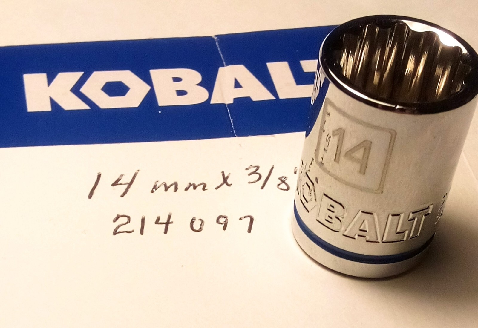 Kobalt 14 mm x 3/8" Dr Standard Chrome Socket  12 Pt  # 214097 Free USA Shipping