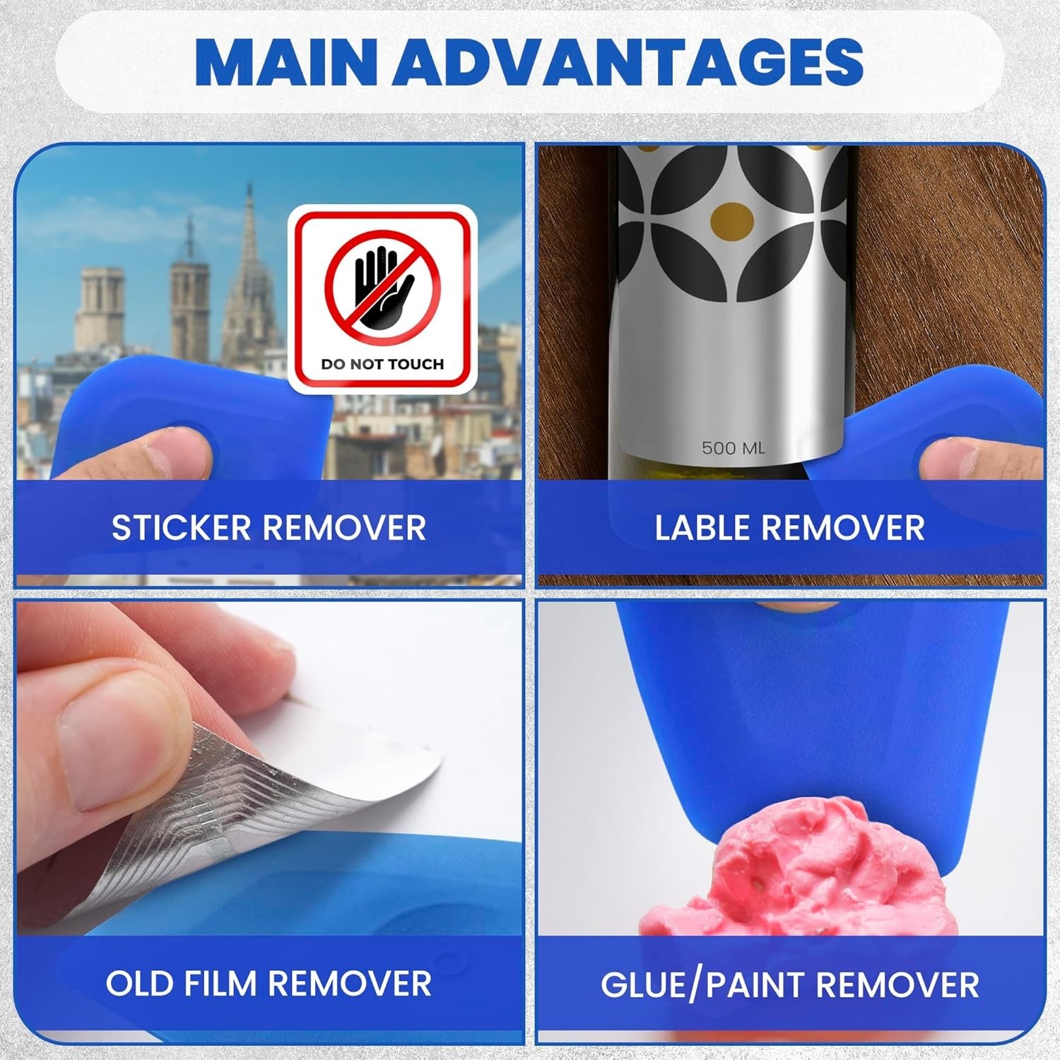 Blue Plastic Decal Remover Set with 360 Degree Edges for Precision Cleaning