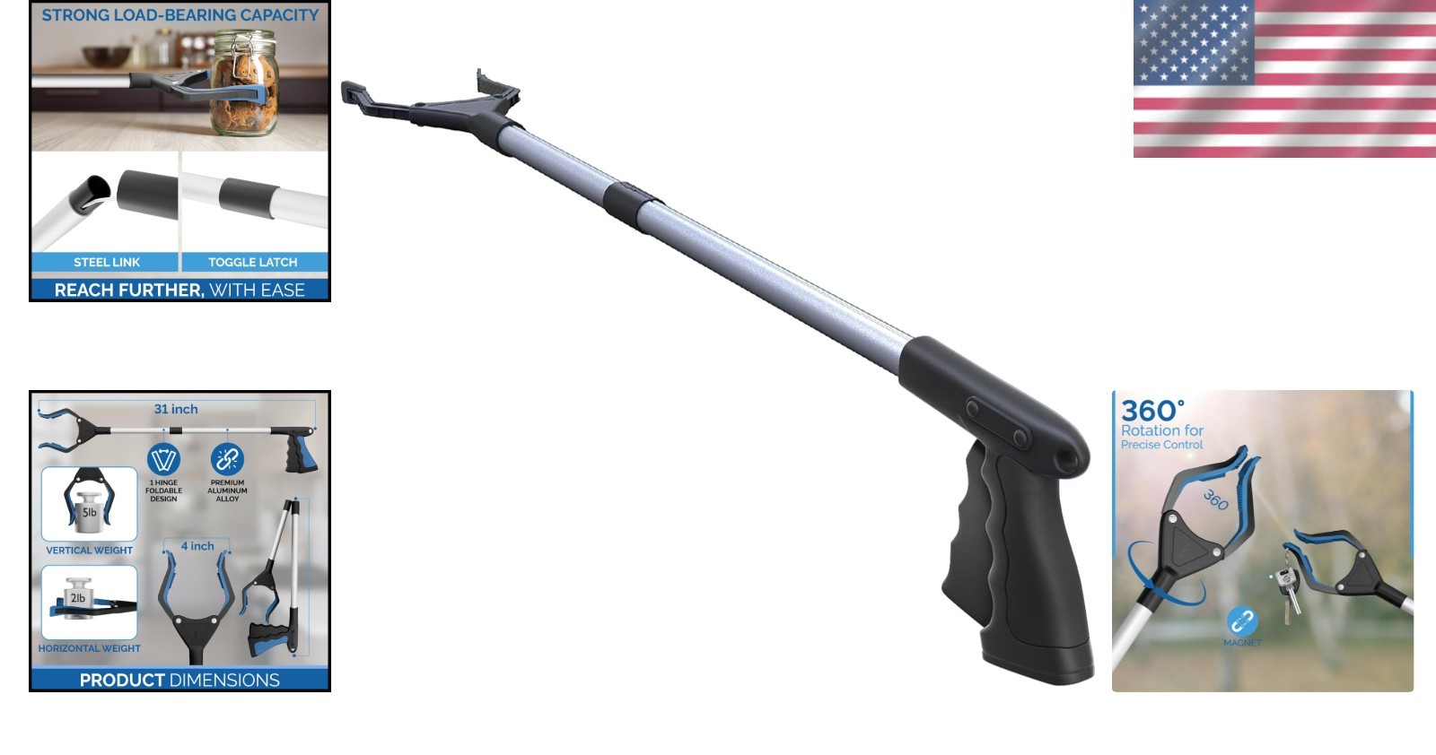 Lightweight 32-Inch Tool with 96 Grip Points & Rubberized Ends for Seniors
