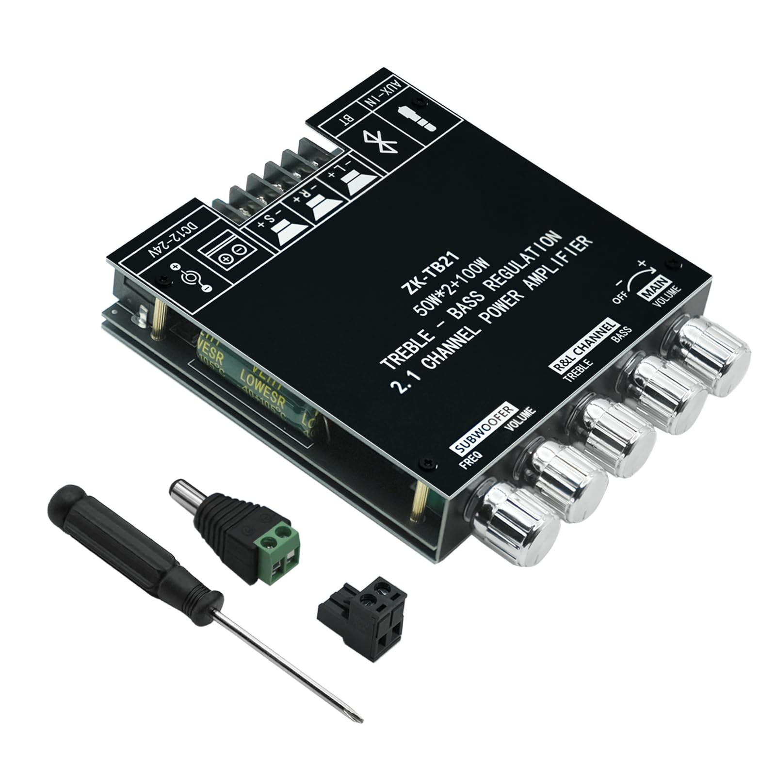 50W+50W+100W Amplifier Board Treble Bass Bluetooth 5.0 2.1 Channel ZKTB21