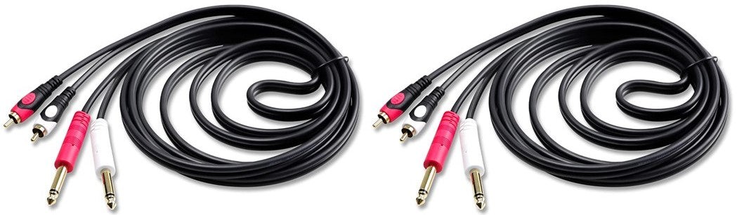 2 Pair Mr DJ CDQR25 25 Feet Dual 1/4" TS Mono to Dual RCA Male Pro DJ PA Audio