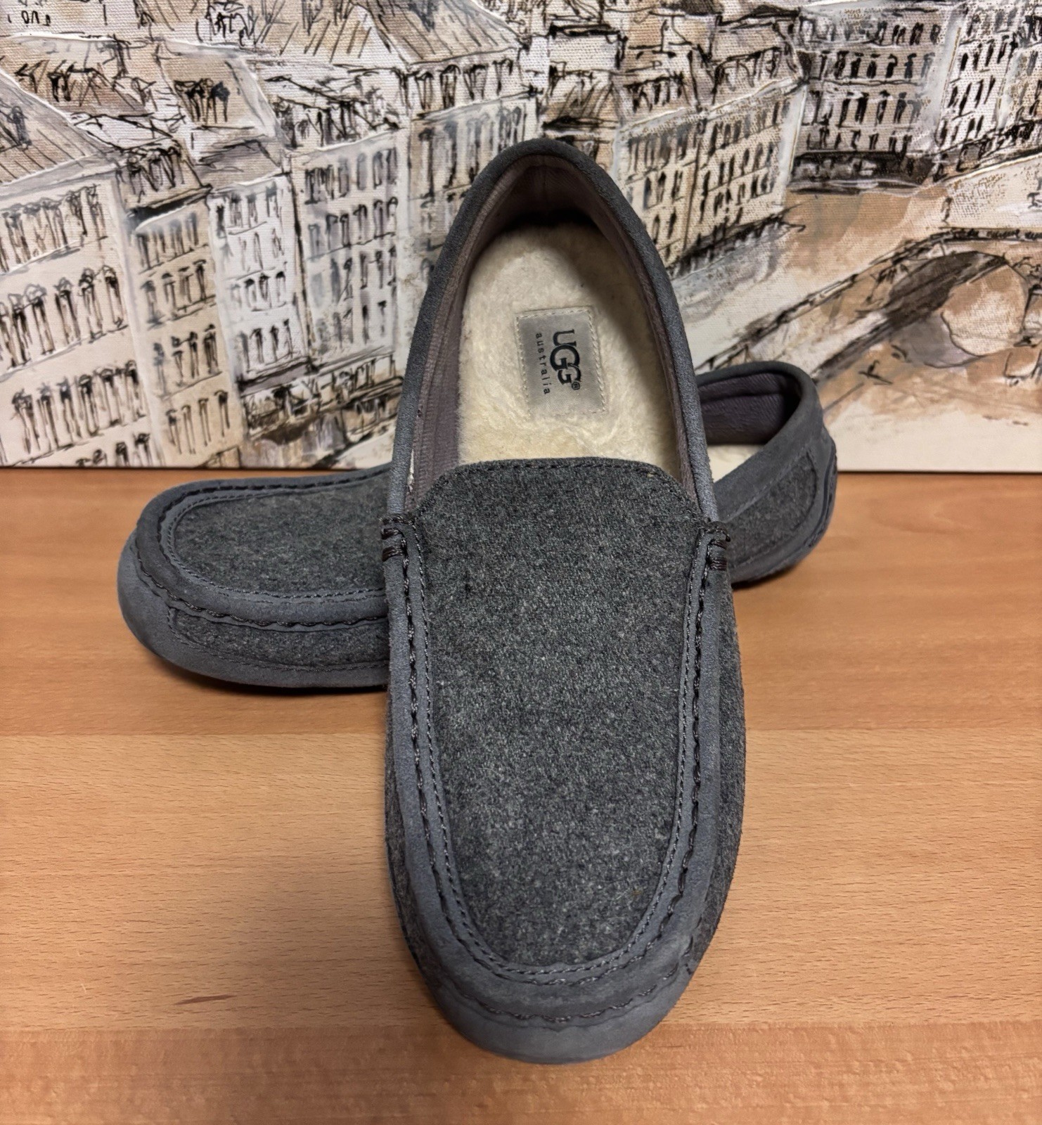 UGG Australia Alder Wool Slip On Gray Color Men's Slippers Size 8 . EUC.