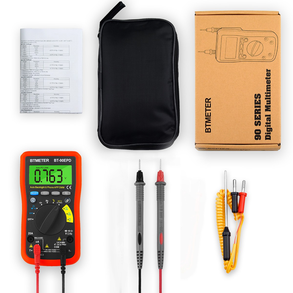Bluetooth APP Digital Multimeter Auto Ranging 4000 Counts AC/DC Voltage Current