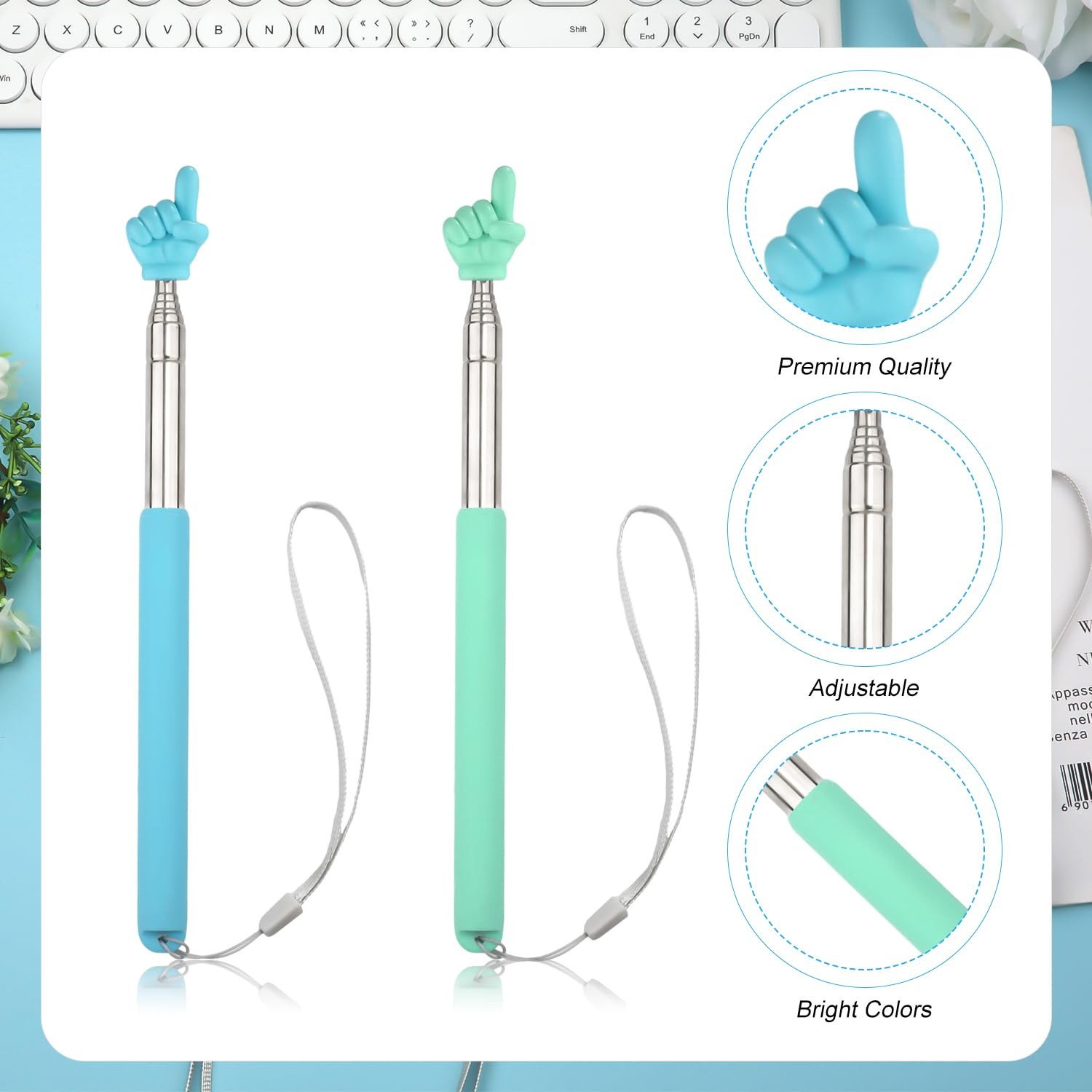 2pcs Telescopic Teachers Pointer, Pointer Sticks with Lanyard, Extendable...