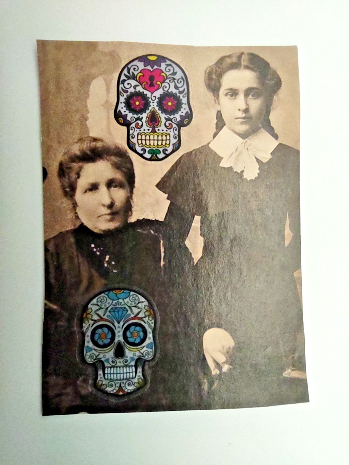 MOTHER & DAUGHTER Day of the Dead Halloween ACEO OOAK Collage Art FREE SHIPPING