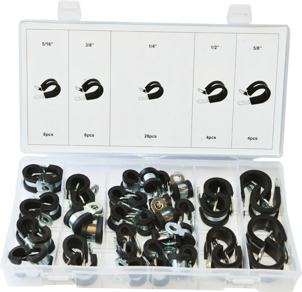 HT 3734 Set of (42) Assorted Zinc-plated Steel Clamps with Rubber Insulation