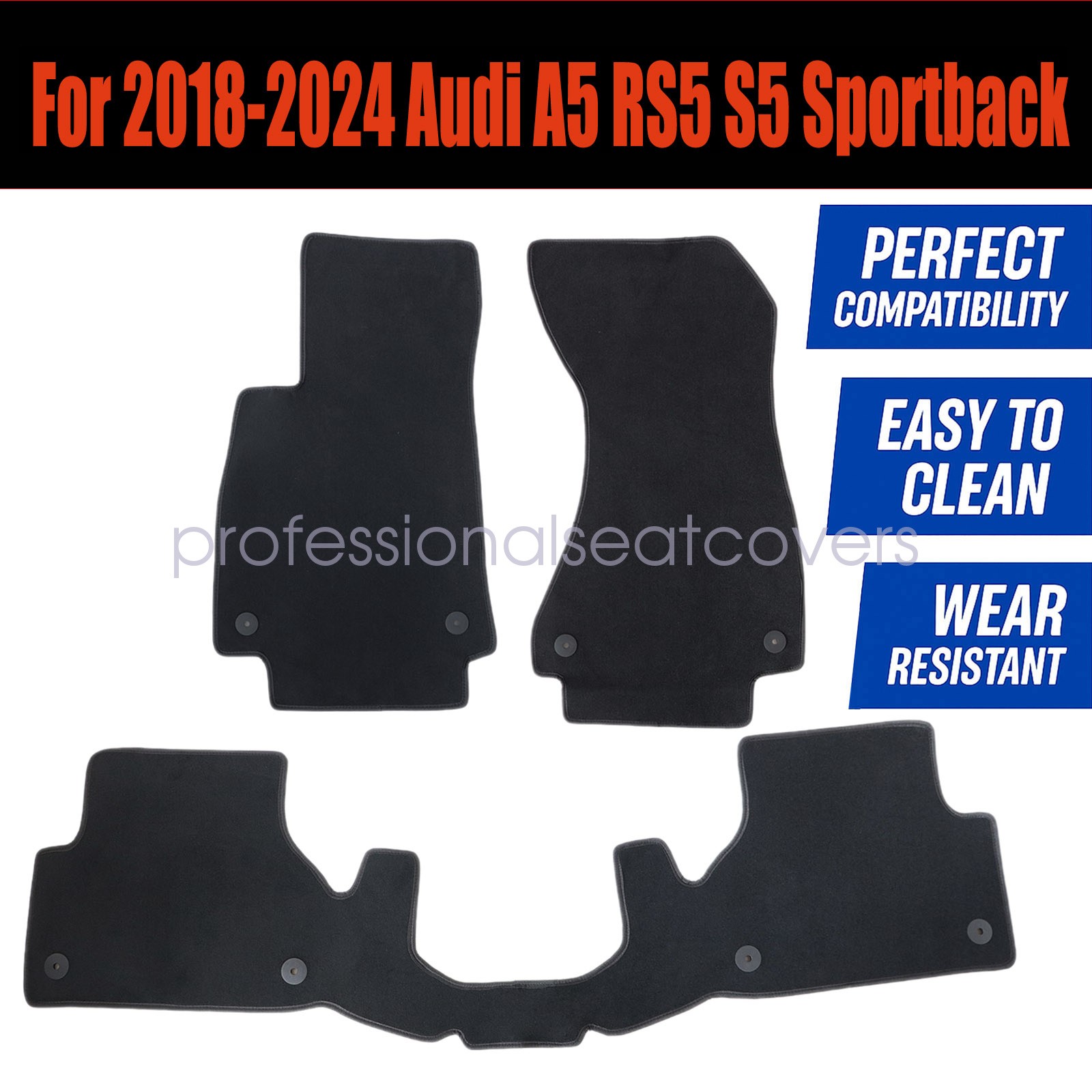 Replacement Front & Rear Floor Mats Carpet Velour For 2018-2024 Audi A5 RS5 S5