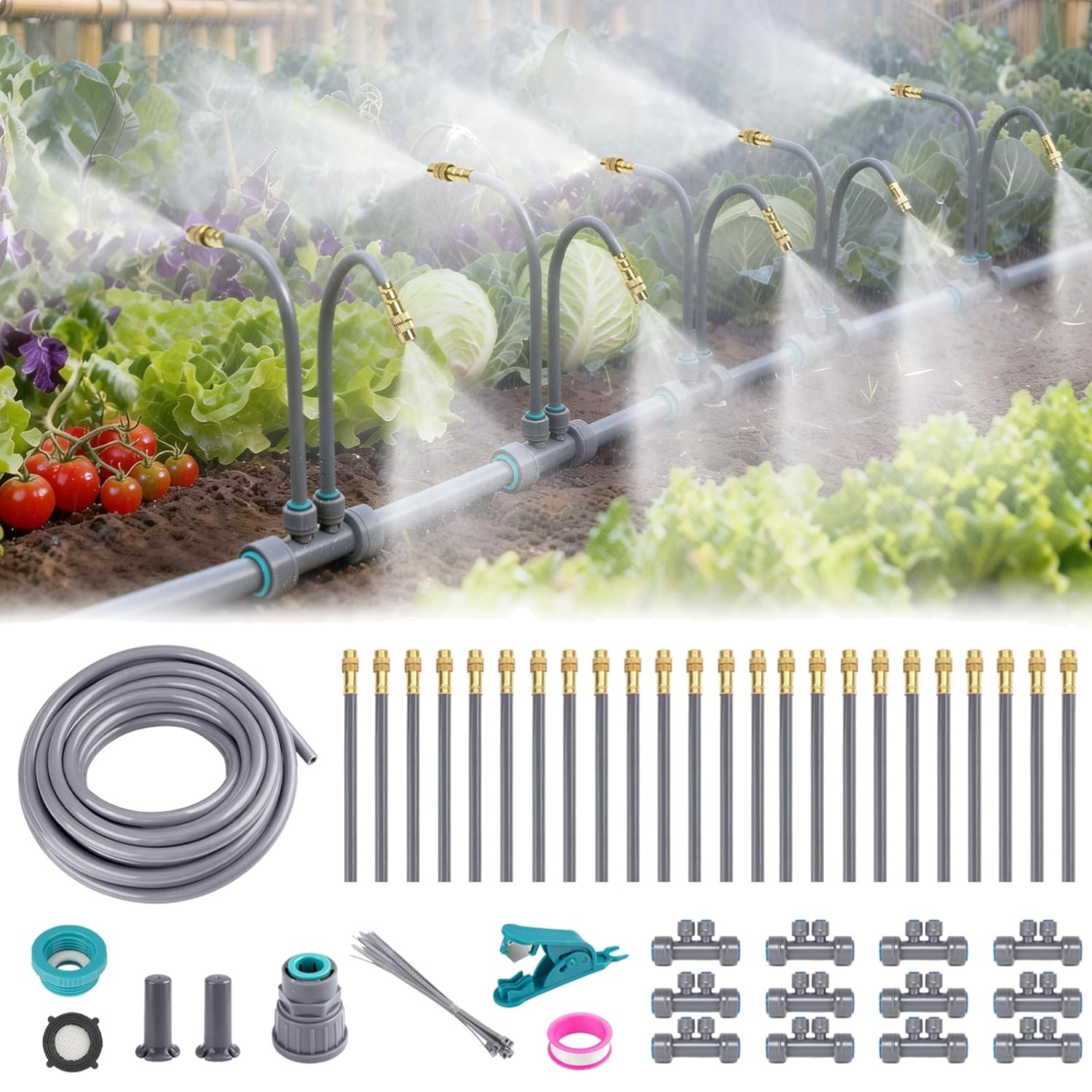 Efficient 39 FT Double-Head Garden Watering Irrigation System - 24 Spray Nozzles