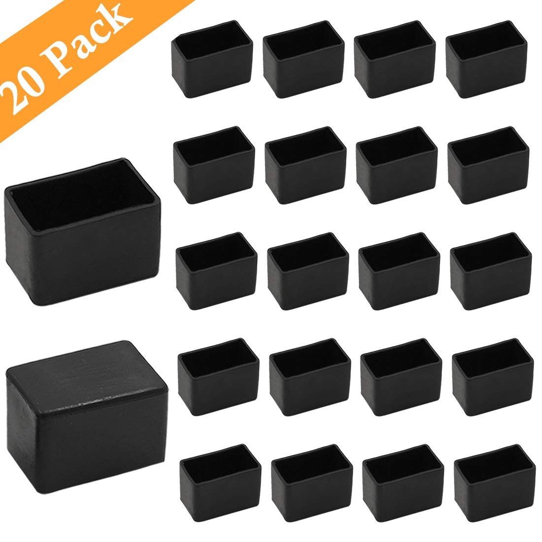 Seimneire 20pcs Rectangle Chair Leg Caps, 1.2" x 0.6", Rectangle, Black
