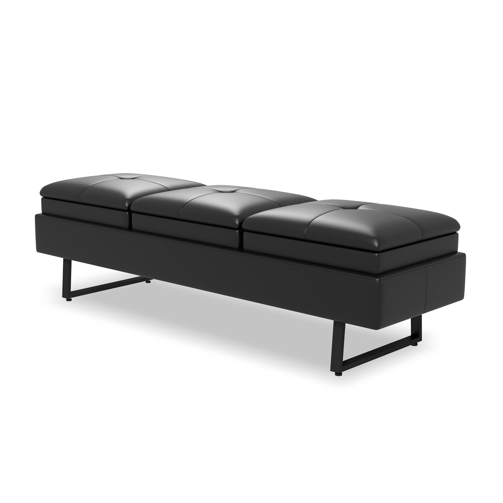 3-Seat Reception Chair Waiting Room Salon Barber Beauty Bench w/ Black Leather