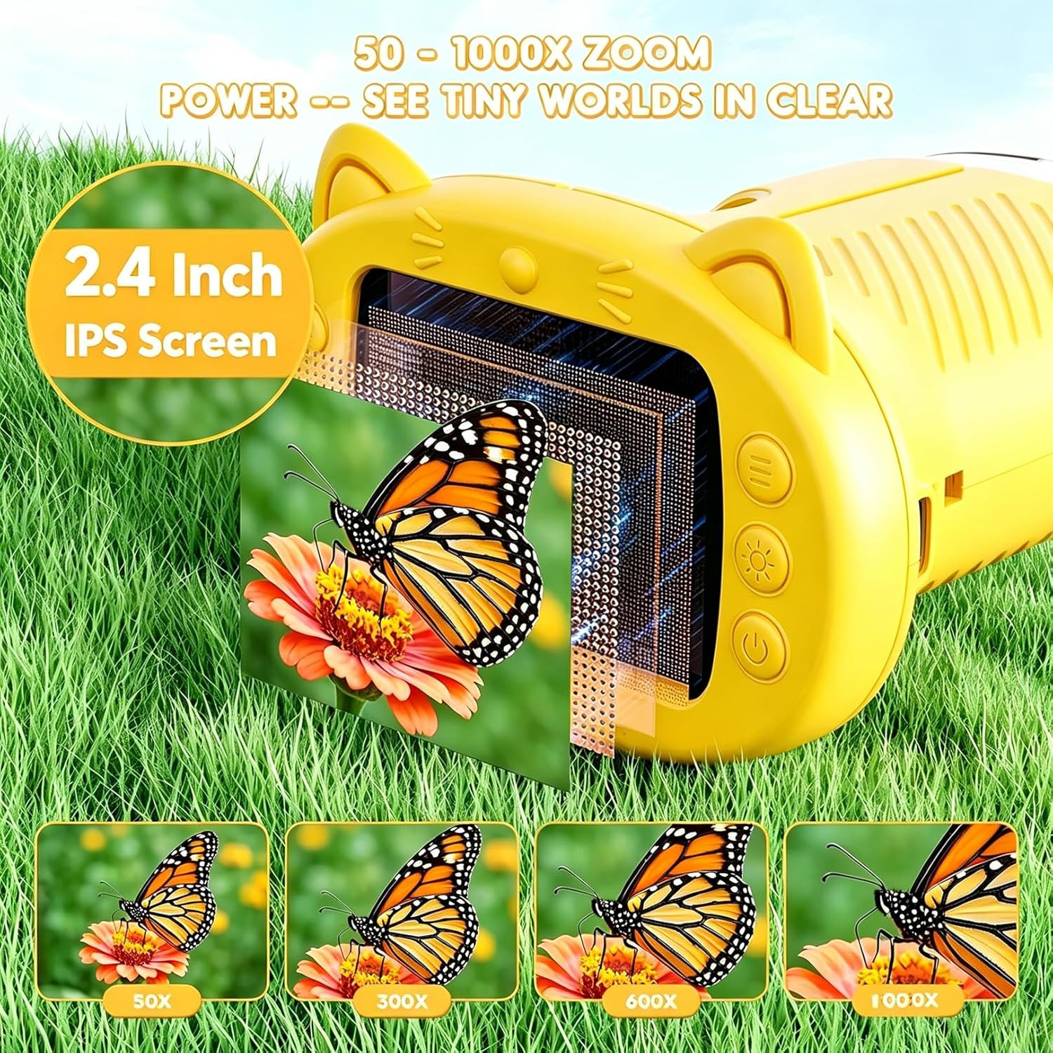 1000X Handheld Digital Microscope for Kids, 4K Wonder Quest Microscope with 2.4"