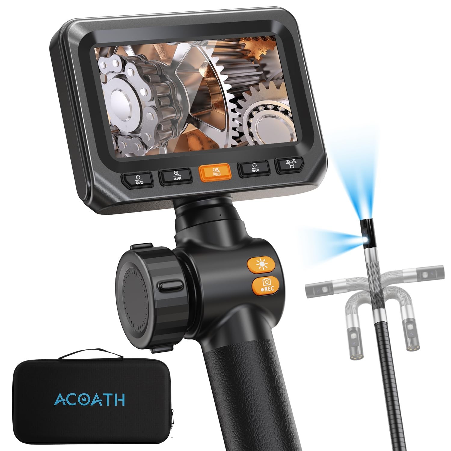 Dual-Lens 1080P Endoscope Camera with 4.3" IPS Screen & 5FT Waterproof Cable