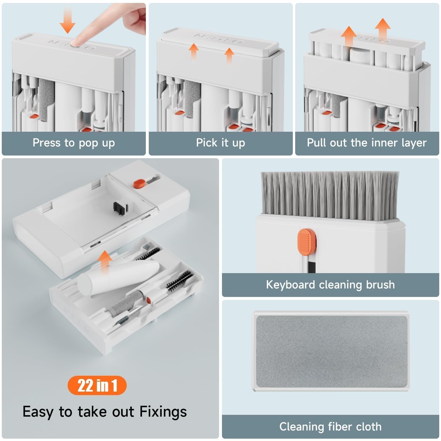 Laptop Cleaning Kit Keyboard Cleaner Brush, 22-in-1 Multi-Function White