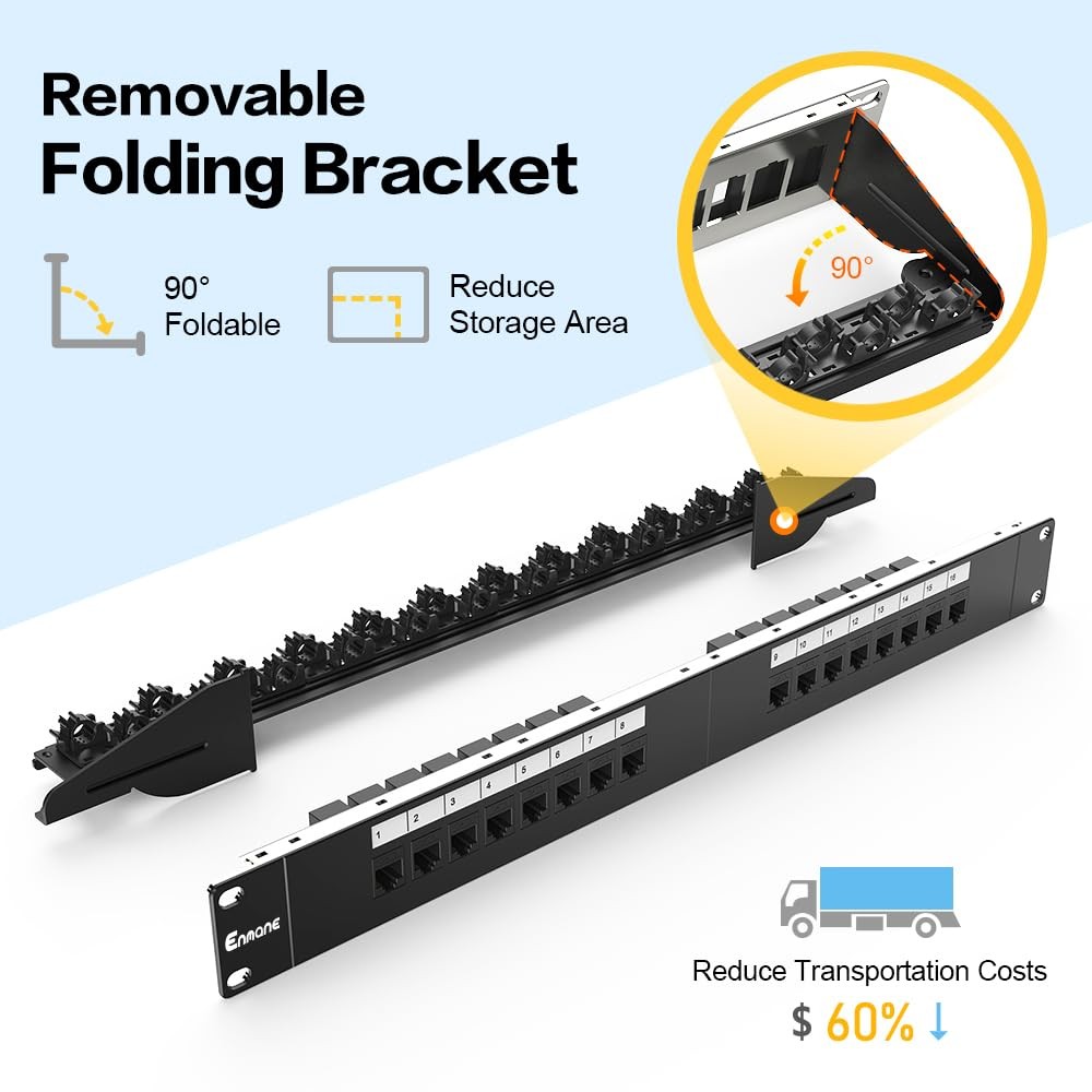 16 Port Cat6 Keystone RJ45 UTP 1U Network Patch Panel Smart Cable Management