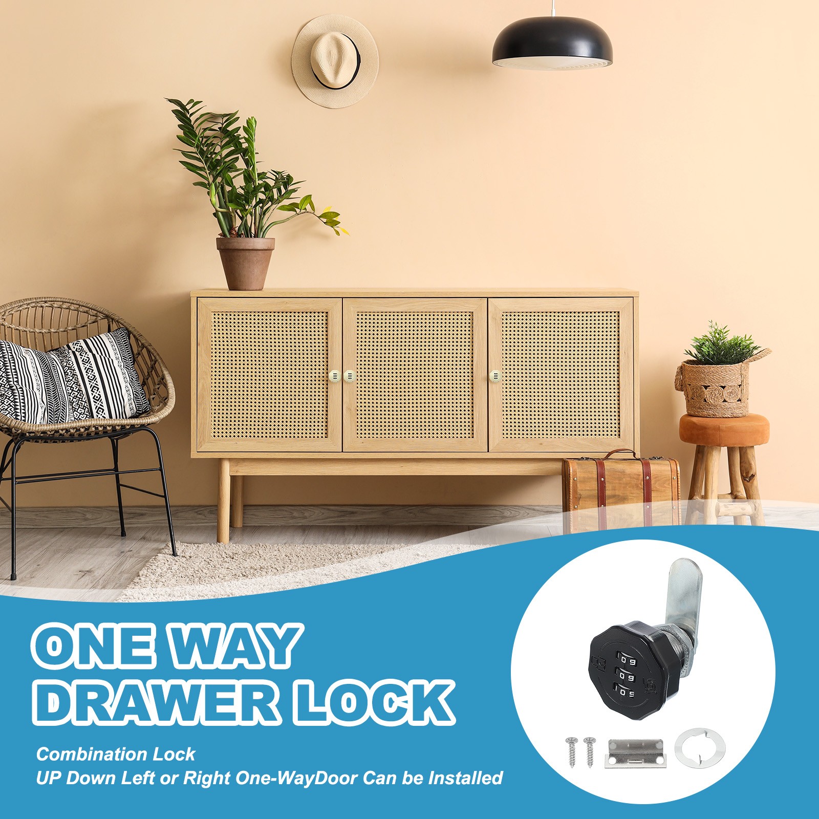 For 13/16" Combination Cylinder Lock for Cabinet Code Black