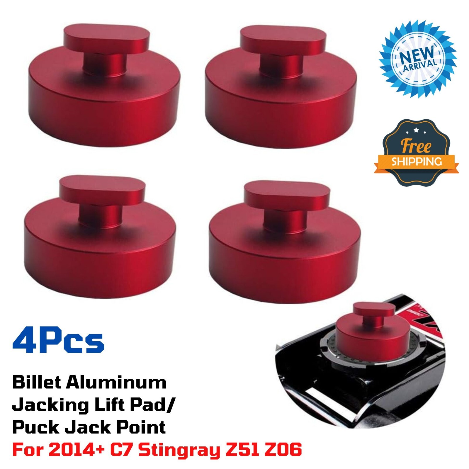 Jack Lift Pad/Puck Jack Point Billet Aluminum For 2014+ C7 Stingray Z51 Z06 Red