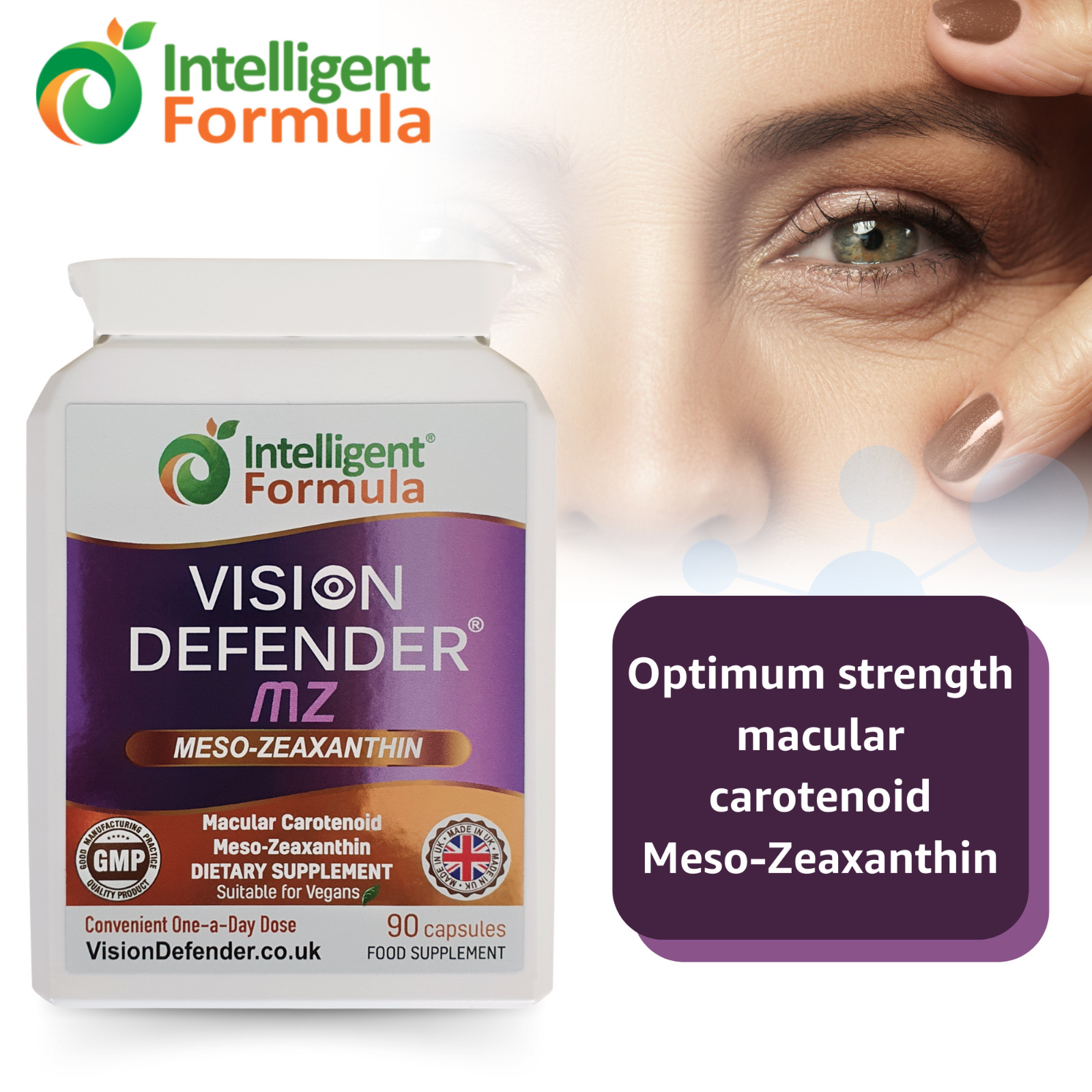 VISION DEFENDER MZ - Meso-Zeaxanthin Macular Health Eye Care Vegan 90 Capsules