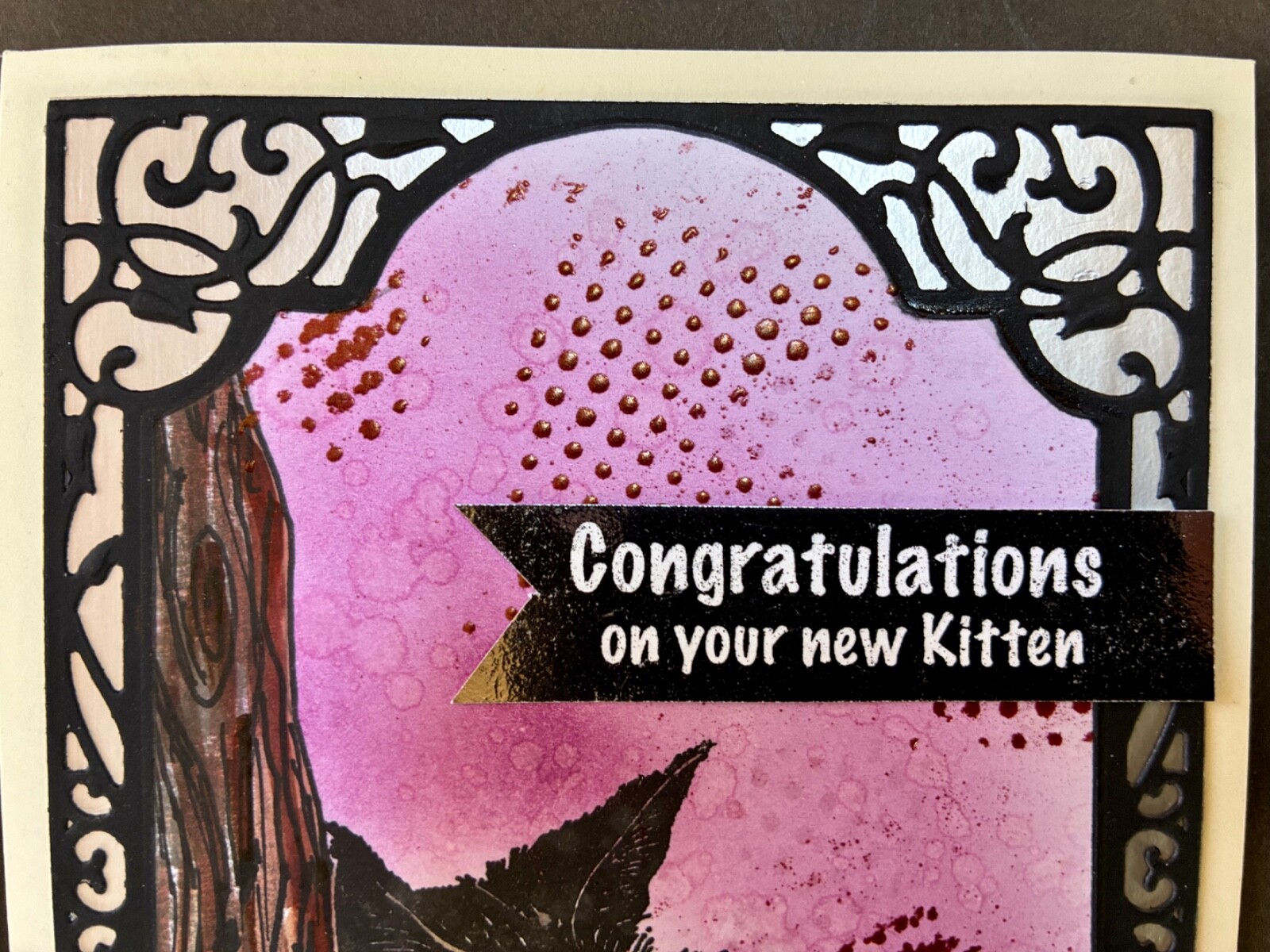 CONGRATULATIONS - NEW KITTEN - handmade MIXED MEDIA card by Dee