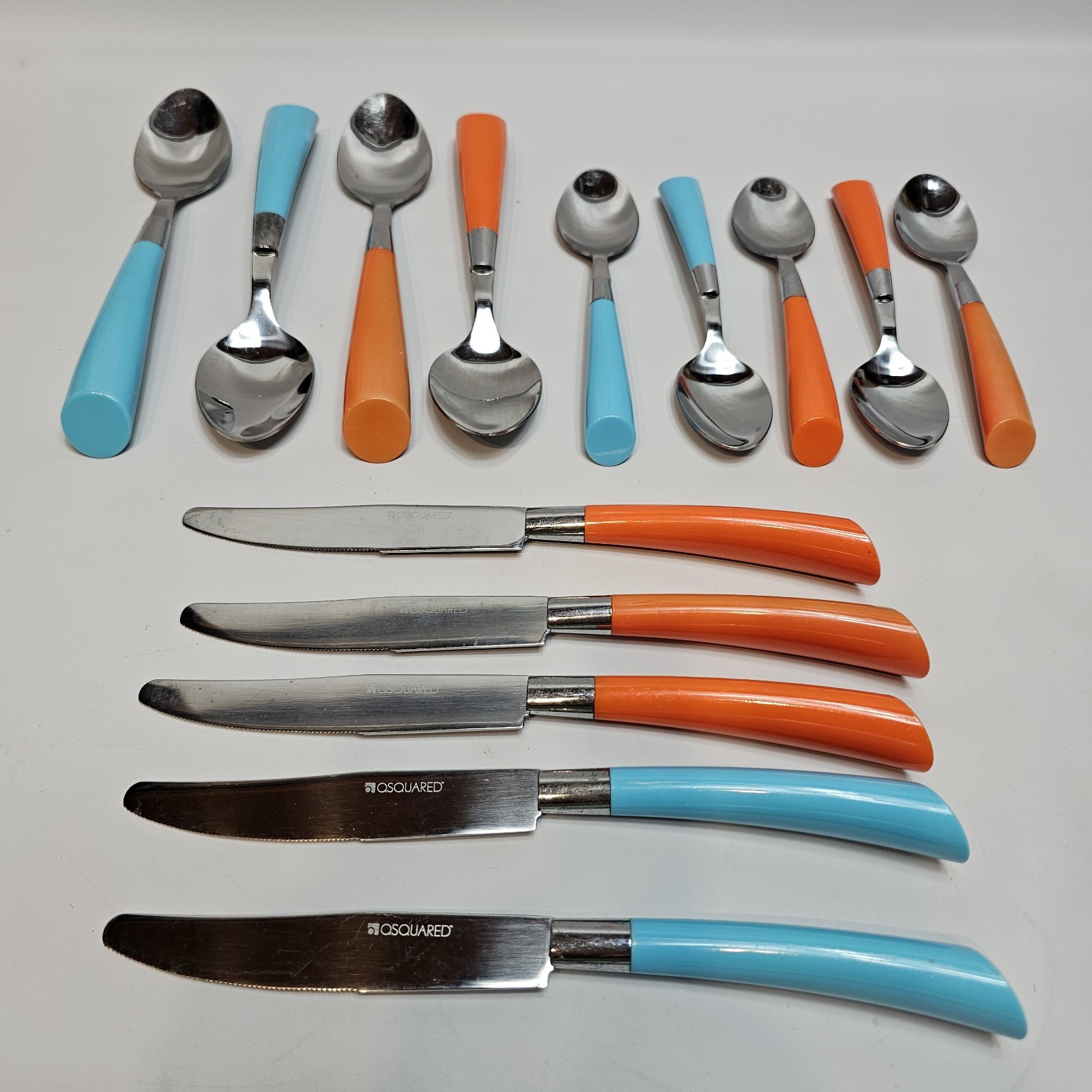 14 Pcs QSQUARED Melamine Flatware Lot Of Miscellaneous Replacements Orange Blue