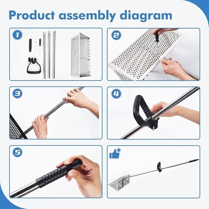 Detachable Sand Flea Rake with Shark Tooth Sifter & Auxiliary Handle Beach Use