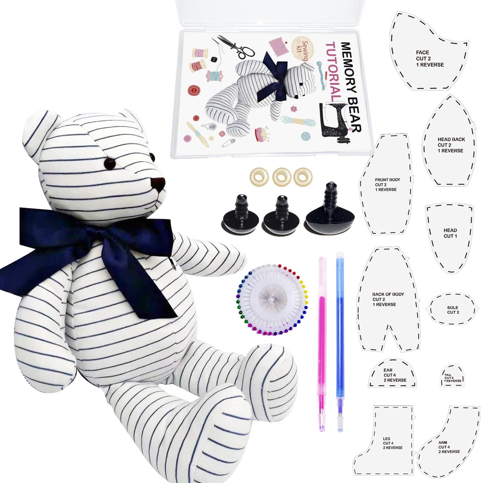 Topapfo Large 17 Inch Memory Bear Sewing Patterns for 17 Inch, white