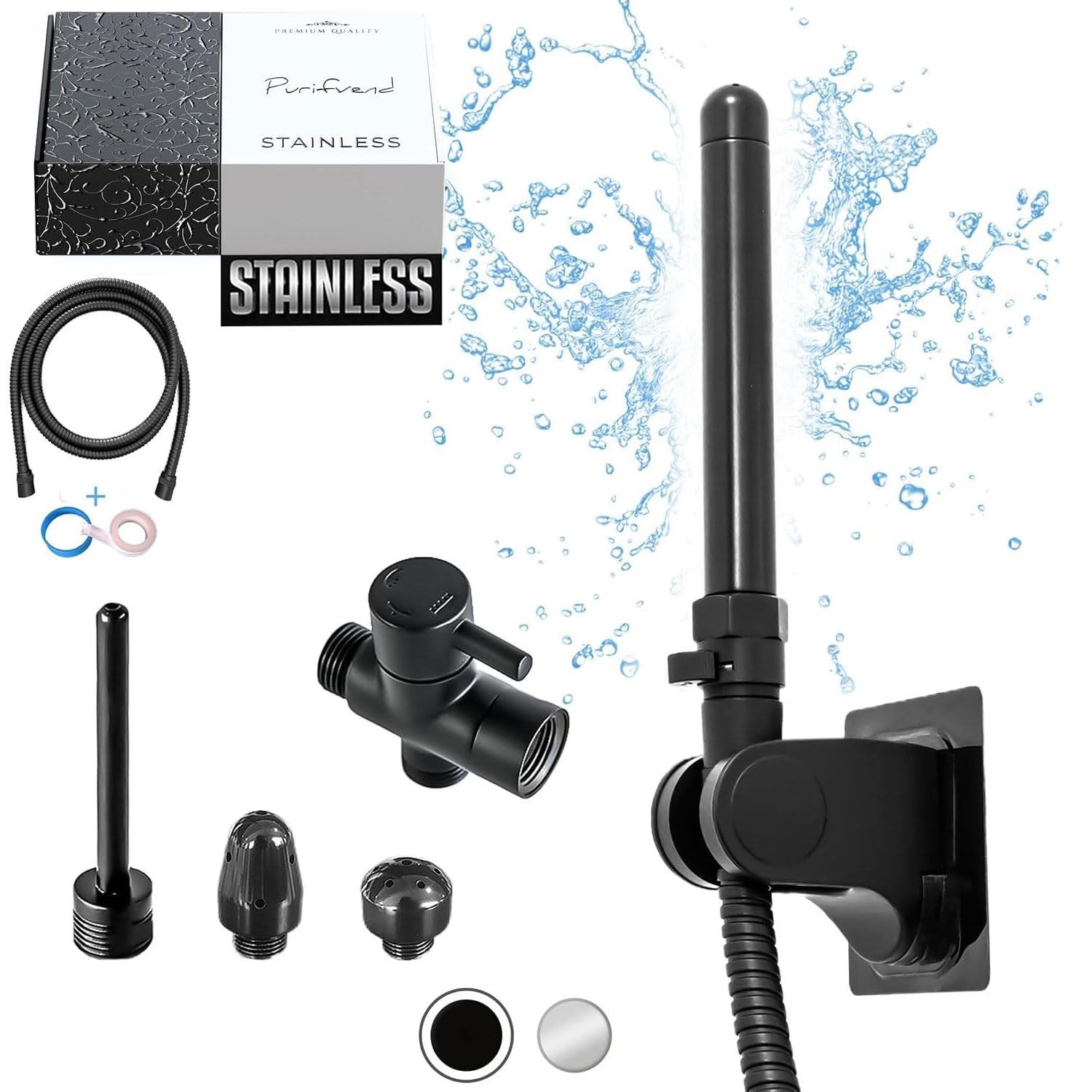 Black Stainless Steel Enema Douche Kit for Colon Cleansing  9pc Set Men/Women