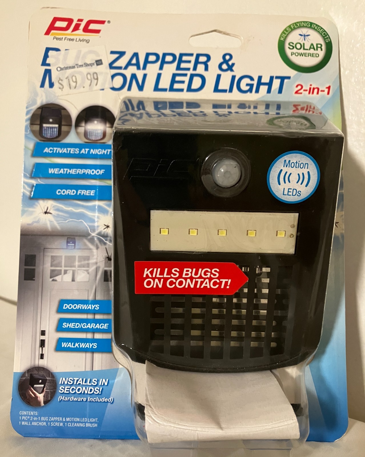 Bug Zapper Motion Activated LED Light Solar Powered Easy Assembly New & Sealed