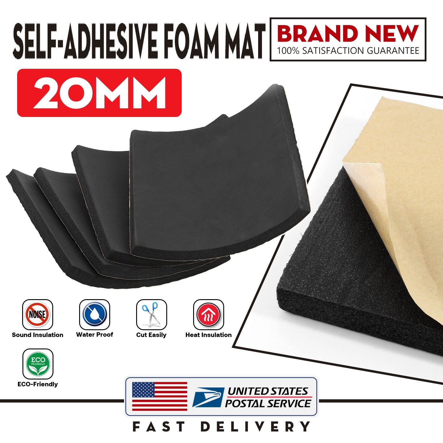 Self-Adhesive Neoprene Foam Sheet 20MM - for Cars, Furniture, Speakers & Crafts