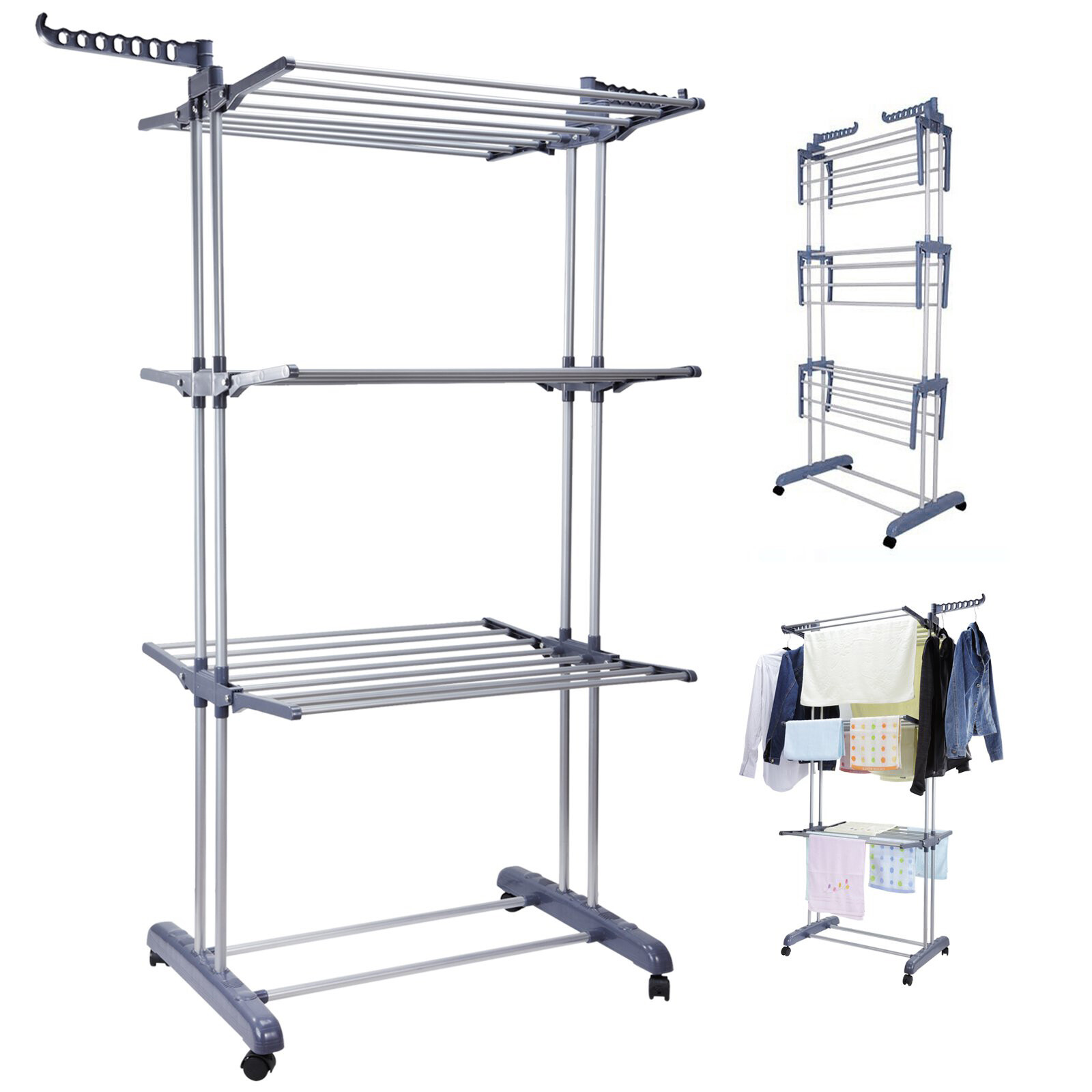 Folding Clothes Drying Rack Stainless Steel Laundry Rack Storage Stand Portable