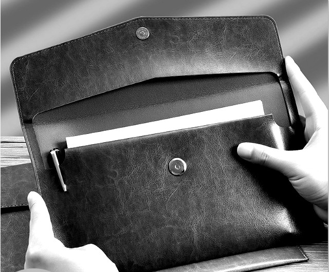 file Folder pocket cow Leather Messenger bag Briefcase ipad Pouch black H571