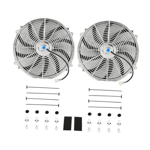 16'' Inch Universal Slim Fan Push Pull Electric Radiator 16 Inch-2pcs Chrome